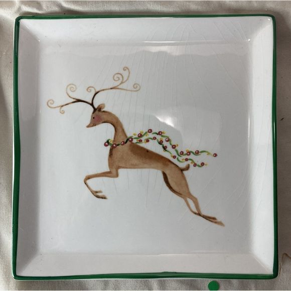 Set of 4 Christmas Visions by Blitzen & Co. Square Snack/Appetizer Plates - Picture 4 of 11